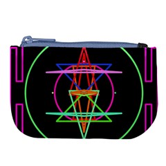 Drawing Of A Color Mandala On Black Large Coin Purse