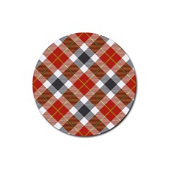 Smart Plaid Warm Colors Rubber Round Coaster (4 Pack)  by ImpressiveMoments