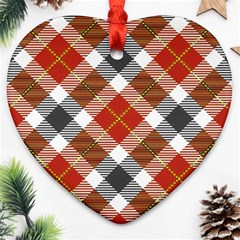 Smart Plaid Warm Colors Heart Ornament (two Sides) by ImpressiveMoments