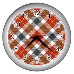 Smart Plaid Warm Colors Wall Clock (silver) by ImpressiveMoments