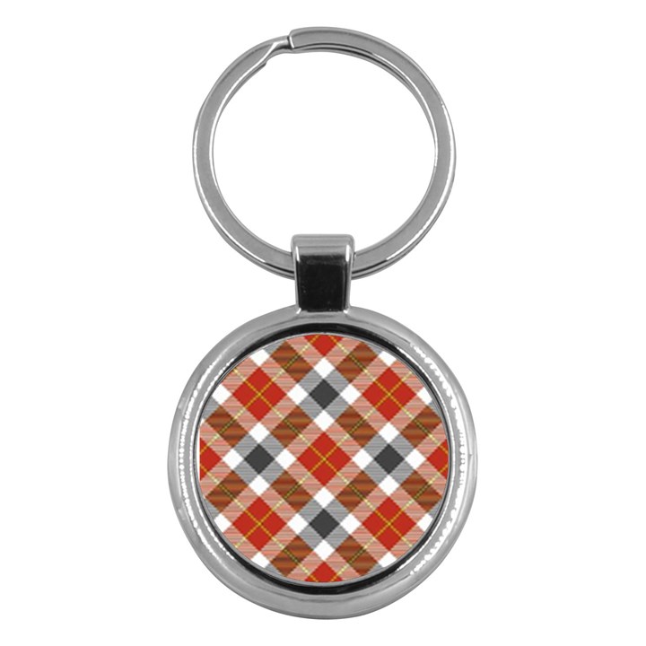 Smart Plaid Warm Colors Key Chains (Round) 