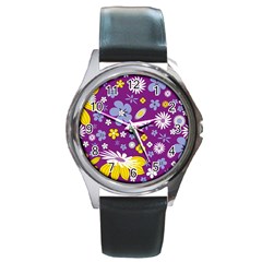 Floral Flowers Round Metal Watch