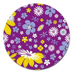 Floral Flowers Magnet 5  (Round)