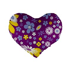 Floral Flowers Standard 16  Premium Flano Heart Shape Cushions