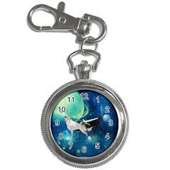 Awesome Black And White Wolf In The Universe Key Chain Watches by FantasyWorld7