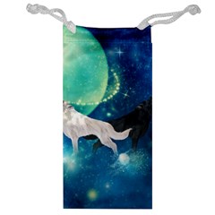 Awesome Black And White Wolf In The Universe Jewelry Bag