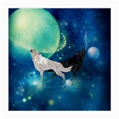 Awesome Black And White Wolf In The Universe Medium Glasses Cloth by FantasyWorld7