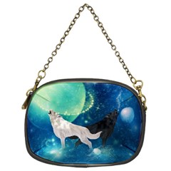 Awesome Black And White Wolf In The Universe Chain Purse (Two Sides)