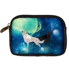 Awesome Black And White Wolf In The Universe Digital Camera Leather Case by FantasyWorld7