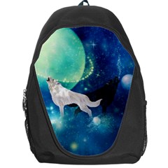 Awesome Black And White Wolf In The Universe Backpack Bag by FantasyWorld7