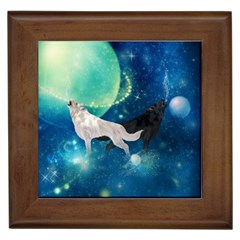 Awesome Black And White Wolf In The Universe Framed Tiles