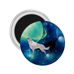 Awesome Black And White Wolf In The Universe 2 25  Magnets by FantasyWorld7