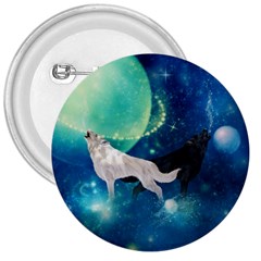 Awesome Black And White Wolf In The Universe 3  Buttons