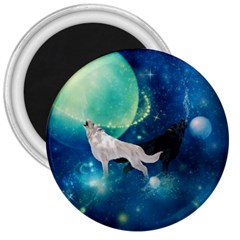 Awesome Black And White Wolf In The Universe 3  Magnets