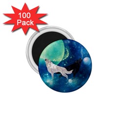 Awesome Black And White Wolf In The Universe 1.75  Magnets (100 pack) 