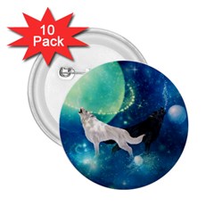 Awesome Black And White Wolf In The Universe 2 25  Buttons (10 Pack)  by FantasyWorld7