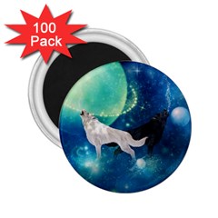 Awesome Black And White Wolf In The Universe 2.25  Magnets (100 pack) 