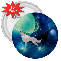 Awesome Black And White Wolf In The Universe 3  Buttons (10 Pack)  by FantasyWorld7