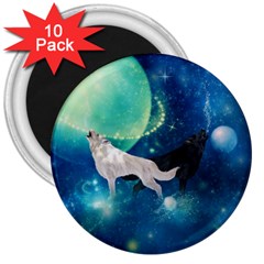 Awesome Black And White Wolf In The Universe 3  Magnets (10 Pack)  by FantasyWorld7