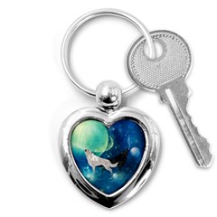 Awesome Black And White Wolf In The Universe Key Chains (heart)  by FantasyWorld7