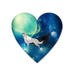 Awesome Black And White Wolf In The Universe Heart Magnet