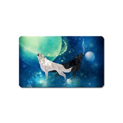 Awesome Black And White Wolf In The Universe Magnet (Name Card)