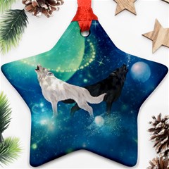 Awesome Black And White Wolf In The Universe Star Ornament (Two Sides)