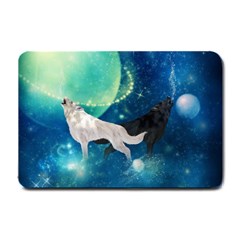 Awesome Black And White Wolf In The Universe Small Doormat 