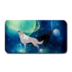 Awesome Black And White Wolf In The Universe Medium Bar Mats