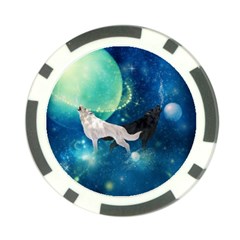 Awesome Black And White Wolf In The Universe Poker Chip Card Guard