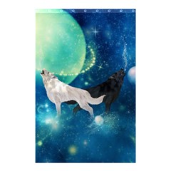 Awesome Black And White Wolf In The Universe Shower Curtain 48  X 72  (small)  by FantasyWorld7