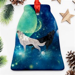 Awesome Black And White Wolf In The Universe Bell Ornament (Two Sides)