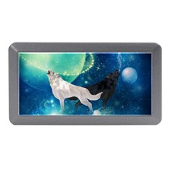 Awesome Black And White Wolf In The Universe Memory Card Reader (Mini)