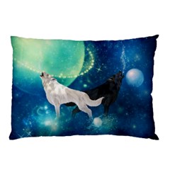 Awesome Black And White Wolf In The Universe Pillow Case (Two Sides)