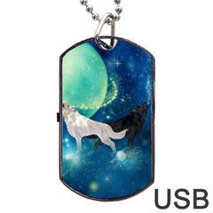 Awesome Black And White Wolf In The Universe Dog Tag USB Flash (One Side)