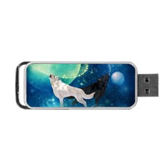 Awesome Black And White Wolf In The Universe Portable Usb Flash (one Side) by FantasyWorld7