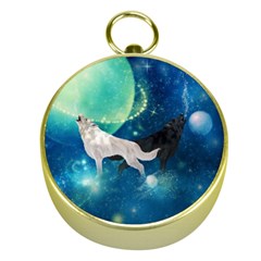 Awesome Black And White Wolf In The Universe Gold Compasses