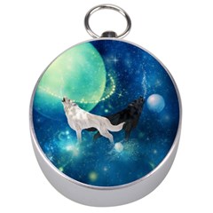 Awesome Black And White Wolf In The Universe Silver Compasses by FantasyWorld7