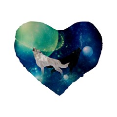 Awesome Black And White Wolf In The Universe Standard 16  Premium Flano Heart Shape Cushions