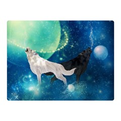 Awesome Black And White Wolf In The Universe Double Sided Flano Blanket (mini)  by FantasyWorld7