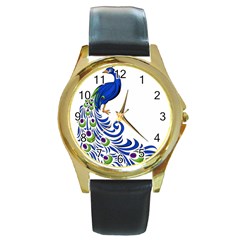 Venus Peacock Round Gold Metal Watch by amazinganimals