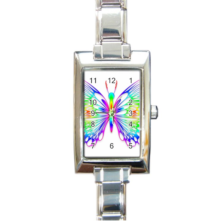 Rainbow Butterfly Rectangle Italian Charm Watch