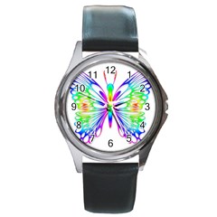 Rainbow Butterfly Round Metal Watch by amazinganimals