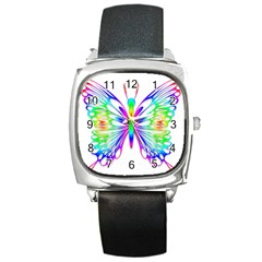 Rainbow Butterfly Square Metal Watch by amazinganimals