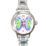 Rainbow Butterfly Round Italian Charm Watch Front