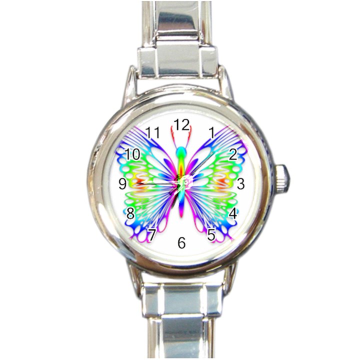 Rainbow Butterfly Round Italian Charm Watch