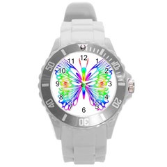 Rainbow Butterfly Round Plastic Sport Watch (l) by amazinganimals