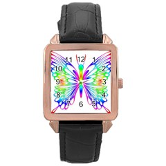 Rainbow Butterfly Rose Gold Leather Watch  by amazinganimals