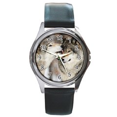 Lovable Wolves Round Metal Watch