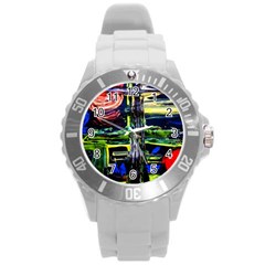 Between Two Moons 1 Round Plastic Sport Watch (l) by bestdesignintheworld